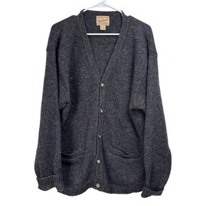 Woolrich Size Medium Grey Speckled Wool Cardigan Grandpa Sweater V-Neck Grunge